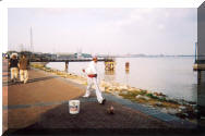 Mime on docks in New Orleans